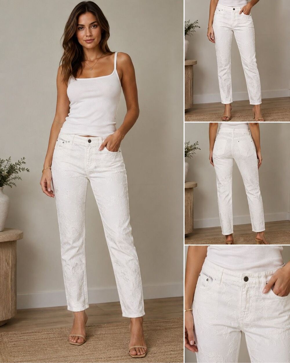 Lauren Jeans Co Ralph Lauren Size 10 White Floral Embroidered Straight Leg Jeans